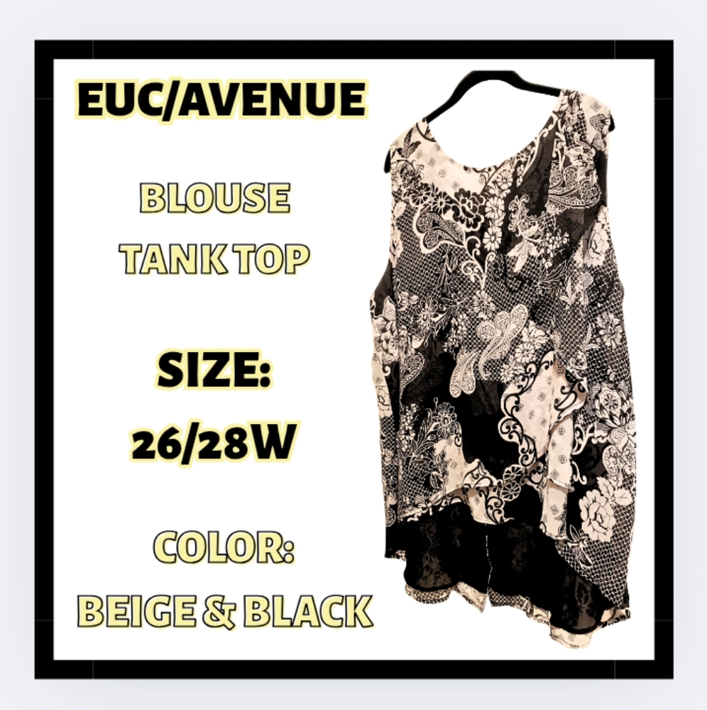 🔥 EUC / Avenue / BLOUSE/TANK TOP / Cream & Black Asymmetrical / SIZE 26/28W